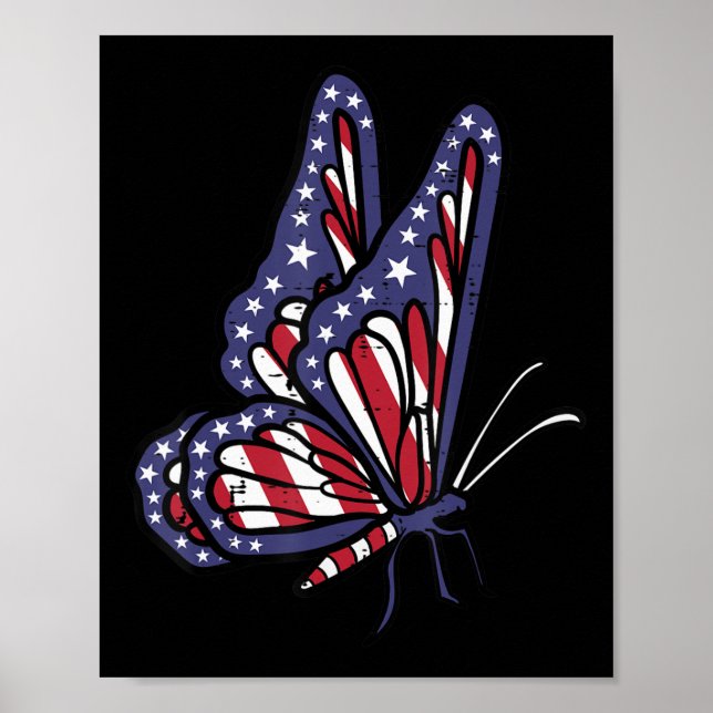 Amerikansk Flagga Butterfly Memorial Dag 4 juli O Poster (Framsidan)