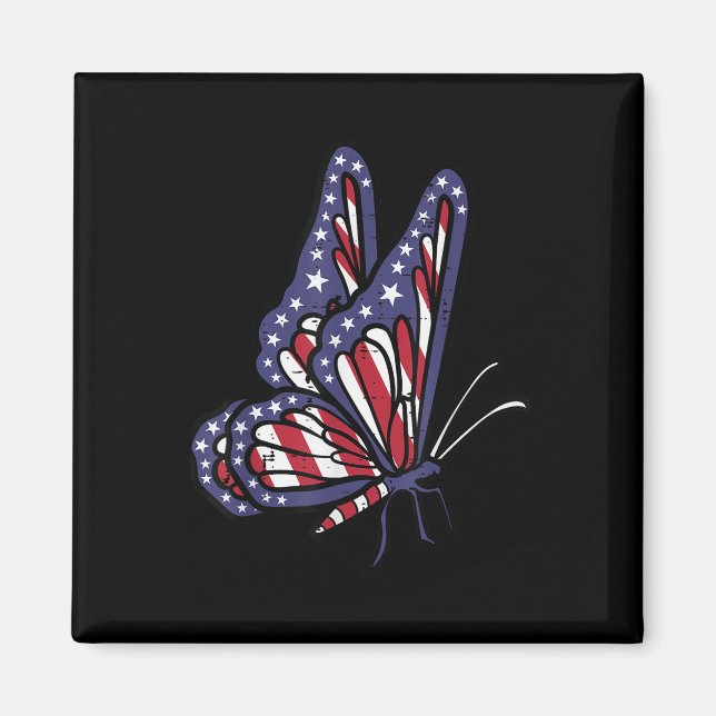 Amerikansk Flagga Butterfly Memorial Day 4 juli O Magnet (Framsidan)