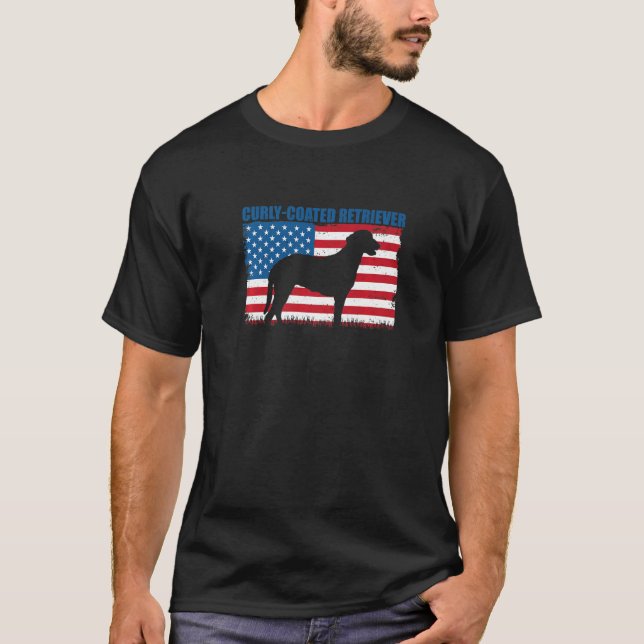 Amerikansk Flagga Curly-Jackat Retriever Premium T Shirt (Framsida)