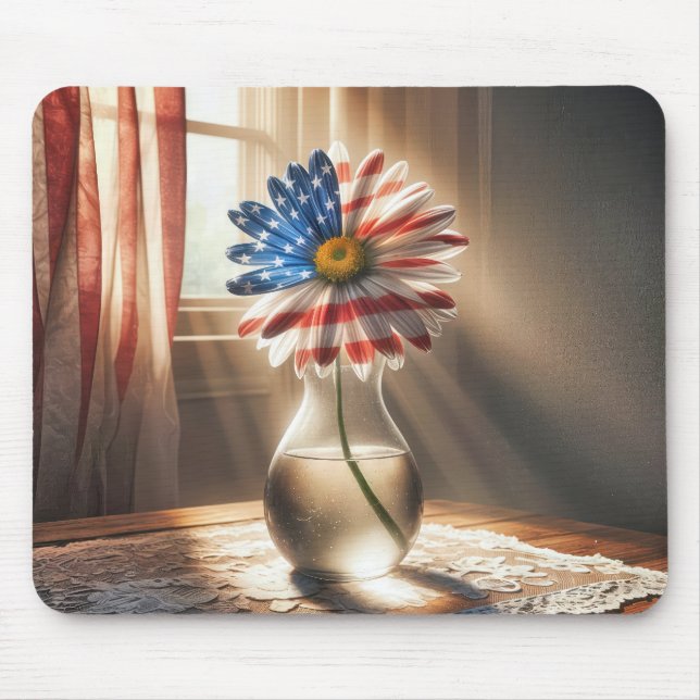 Amerikansk Flagga Daisy i Glass Vas Musmatta (Framsidan)