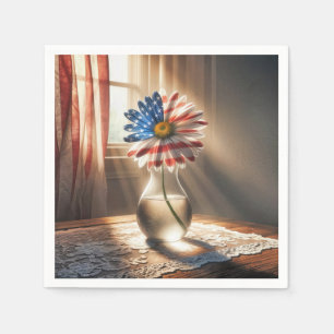 Amerikansk Flagga Daisy i Glass Vas Pappersservett