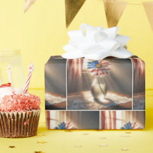 Amerikansk Flagga Daisy i Glass Vas Presentpapper