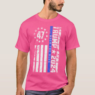 Amerikansk Flagga Design Trump 2024-47 Bakåt blått T Shirt