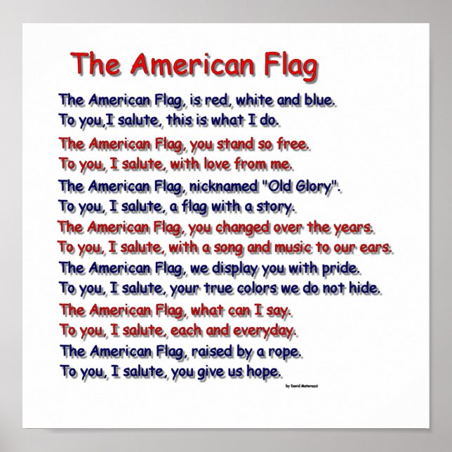 Amerikansk Flagga Dikt Poster (Framsidan)