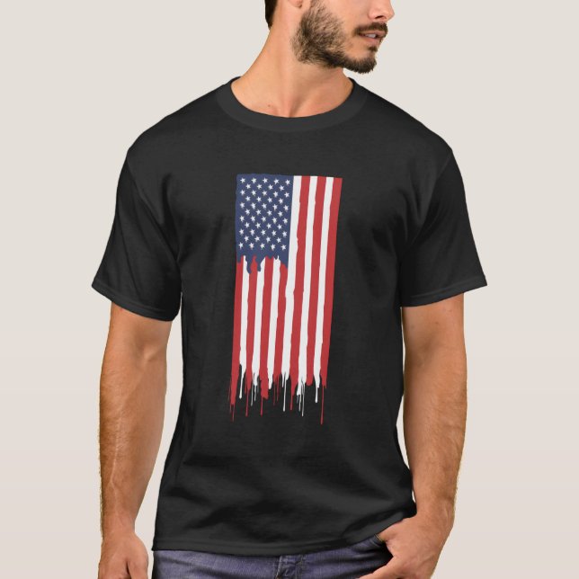 Amerikansk Flagga-droppfärg T Shirt (Framsida)