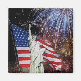 Amerikansk Flagga, Fireworks och Frihetsgudinnan Magnet