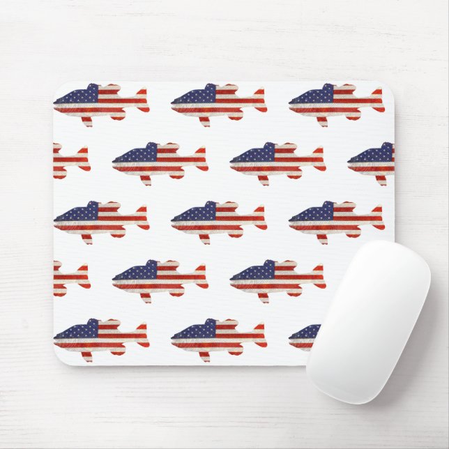 Amerikansk Flagga Fish On White Musmatta (Med mus)