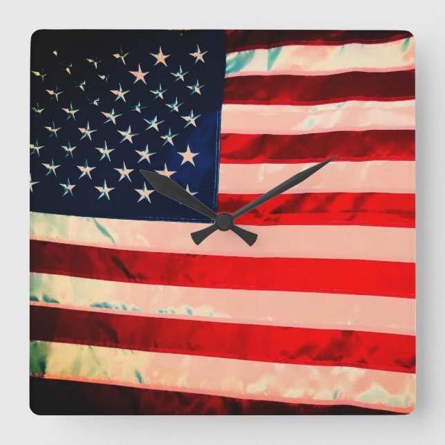 Amerikansk Flagga Fyrkantig Klocka (Framsida)