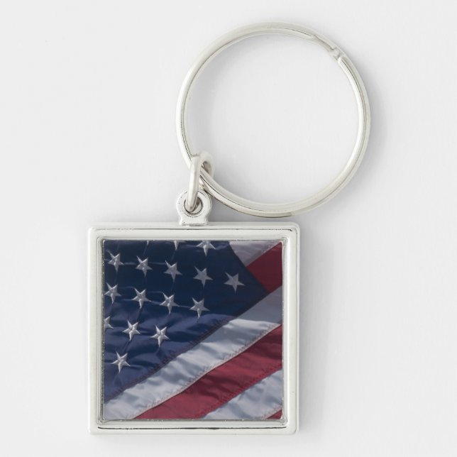 Amerikansk flagga. fyrkantig silverfärgad nyckelring (Framsidan)