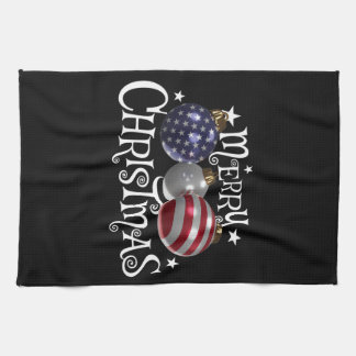 Amerikansk flagga God Jul Trädkulor US Patriotisk Kökshandduk