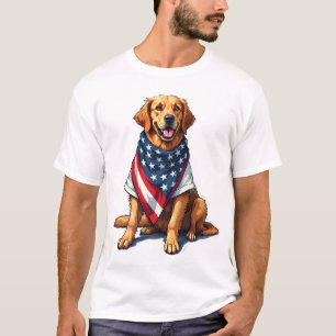 Amerikansk Flagga Gravyr Guld Retriever Hundälskar T Shirt