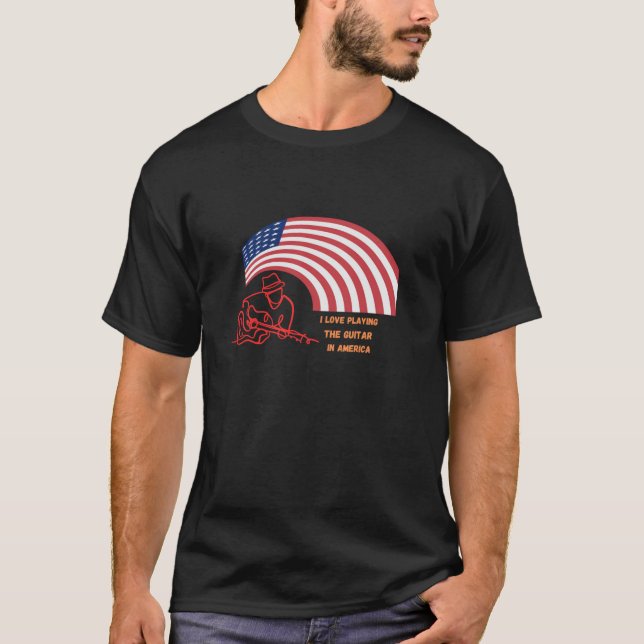 amerikansk flagga guitar t shirt (Framsida)