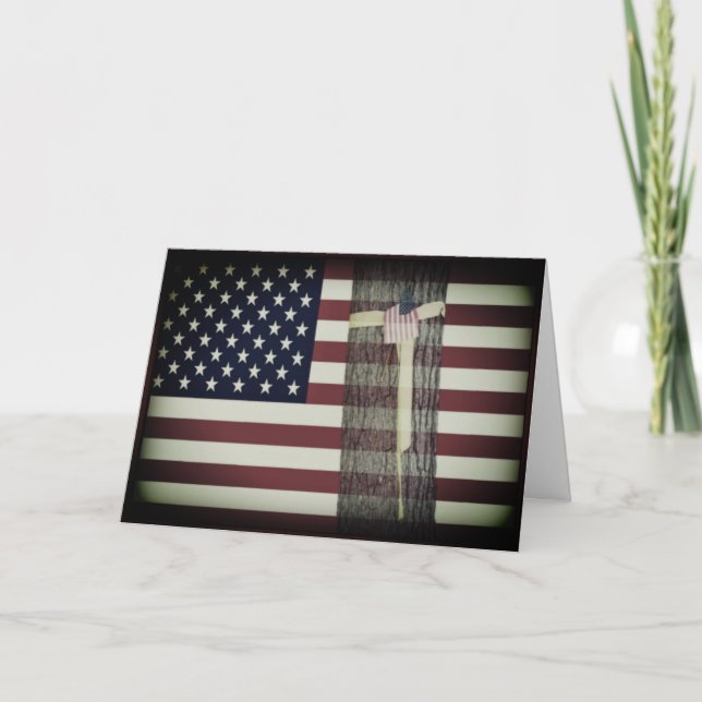 Amerikansk flagga/Gul band militäriskt gratulation Kort (Framsida)