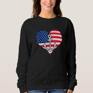 Amerikansk Flagga Heart med Anchor Lakelife Sjö Li T Shirt