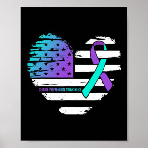 Amerikansk Flagga Heart - skalning och Lila Ribbon Poster