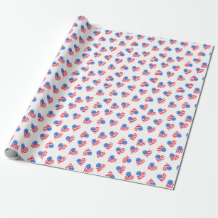 Amerikansk Flagga Hearts Watercolor Seamless. Presentpapper