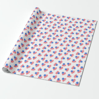 Amerikansk Flagga Hearts Watercolor Seamless. Presentpapper