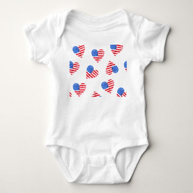 Amerikansk Flagga Hearts Watercolor Seamless. T Shirt (Framsida)