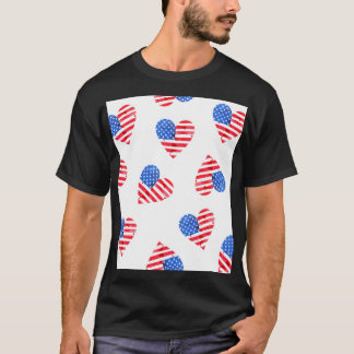 Amerikansk Flagga Hearts Watercolor Seamless. T Shirt