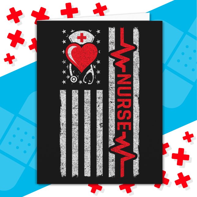 Amerikansk Flagga Hero Heart Life Nurse-uppskattni Kort (Skapare uppladdad)