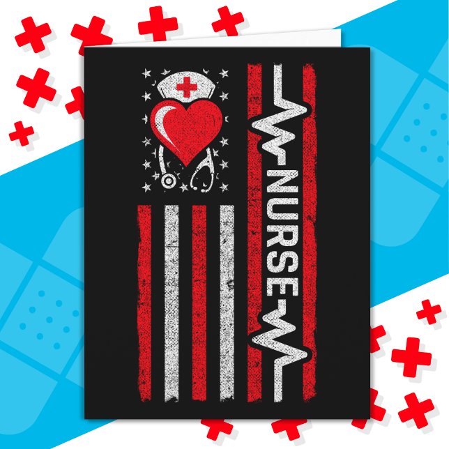 Amerikansk Flagga Hero Heart Life Nurse-uppskattni Kort (Skapare uppladdad)