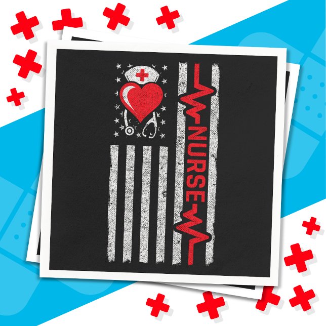 Amerikansk Flagga Hero Heart Life Nurse-uppskattni Pappersservett (Skapare uppladdad)