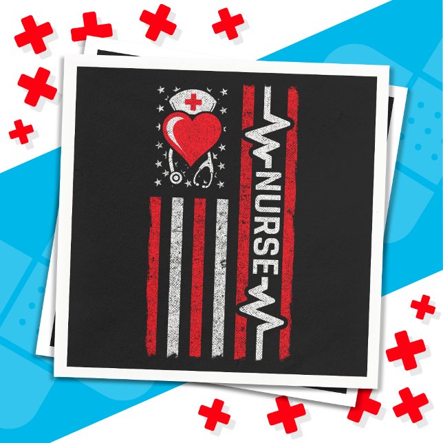 Amerikansk Flagga Hero Heart Life Nurse-uppskattni Pappersservett (Skapare uppladdad)
