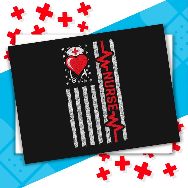 Amerikansk Flagga Hero Heart Life Nurse-uppskattni Vykort (Skapare uppladdad)