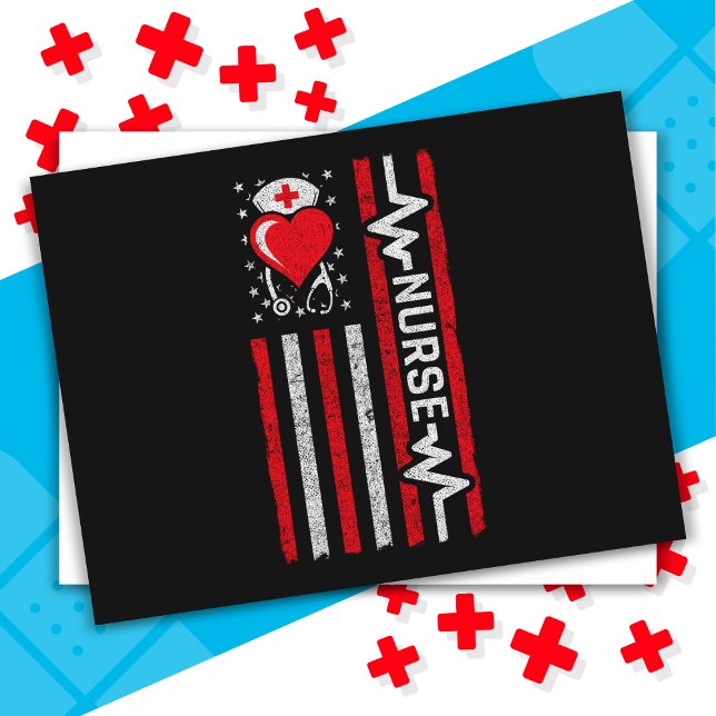 Amerikansk Flagga Hero Heart Life Nurse-uppskattni Vykort (Skapare uppladdad)
