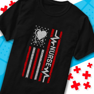Amerikansk Flagga Hero Heart Nurse-uppskattning T Shirt