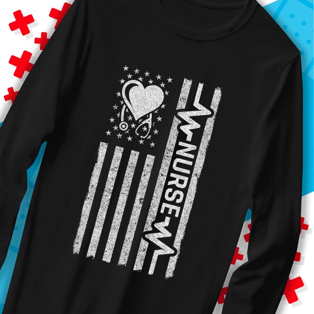 Amerikansk Flagga Hero Heart Nurse-uppskattning T Shirt (Skapare uppladdad)