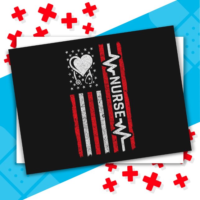 Amerikansk Flagga Hero Heart Nurse-uppskattning Vykort (Skapare uppladdad)