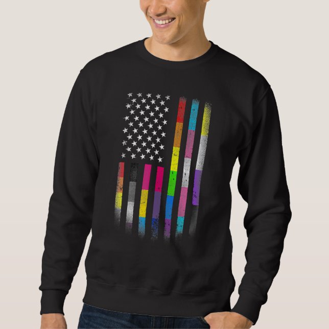 Amerikansk Flagga Homosexual Lgbt Lgbtq Flagga 202 Lång Ärmad Tröja (Framsida)