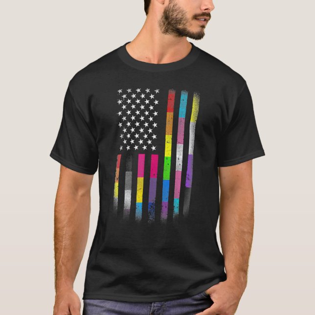 Amerikansk Flagga Homosexual Lgbt Lgbtq Flagga 202 T Shirt (Framsida)