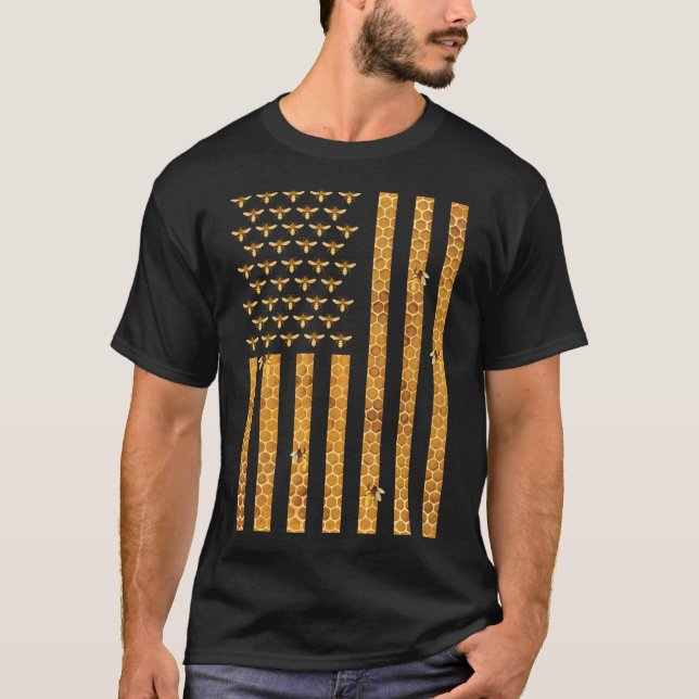 Amerikansk Flagga Honeycomb Beekeeper - Dressedfor T Shirt (Framsida)