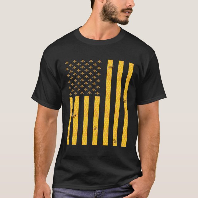 Amerikansk Flagga Honeycomb Honungsbibibiodling Be T Shirt (Framsida)