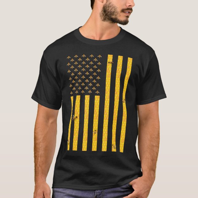 Amerikansk Flagga Honeycomb Honungsbibibiodling Be T Shirt (Framsida)