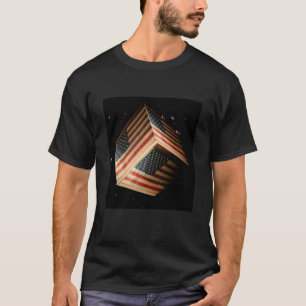 Amerikansk Flagga i en kub som Flyter i rymden T Shirt
