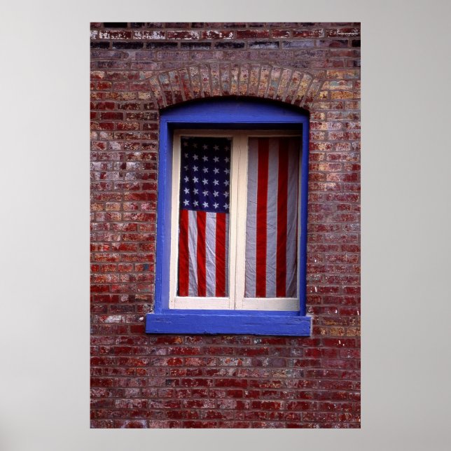 Amerikansk flagga i fönster poster (Framsidan)