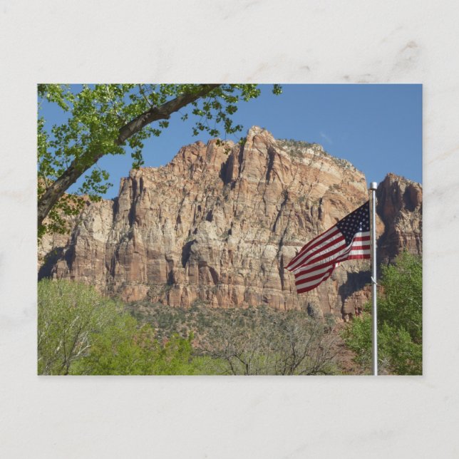 Amerikansk flagga i Zion National Park I Vykort (Framsida)