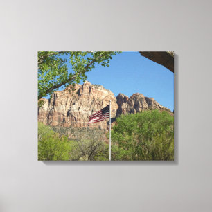 Amerikansk flagga i Zion National Park II Canvastryck