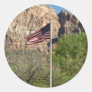 Amerikansk flagga i Zion National Park II Runt Klistermärke
