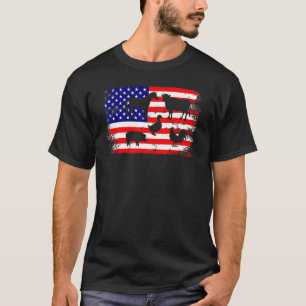 Amerikansk Flagga Kyckling Häst Ko Gris Anka Bondg T Shirt