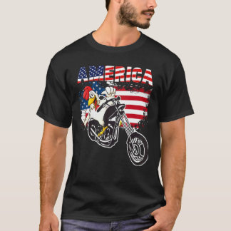 Amerikansk flagga Kyckling Motorcykel 4 juli Natio T Shirt