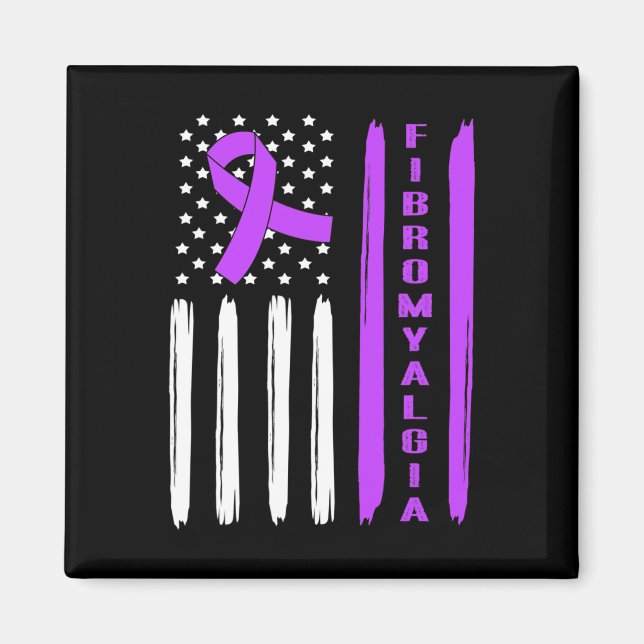 Amerikansk Flagga Lila Fibromyalgia Magnet (Framsidan)