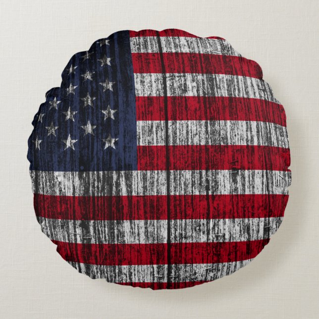 Amerikansk flagga målad på stängsel.4th, abb rund kudde (Framsidan)