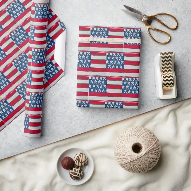 Amerikansk flagga målad på träpall presentpapper (Hantverk)