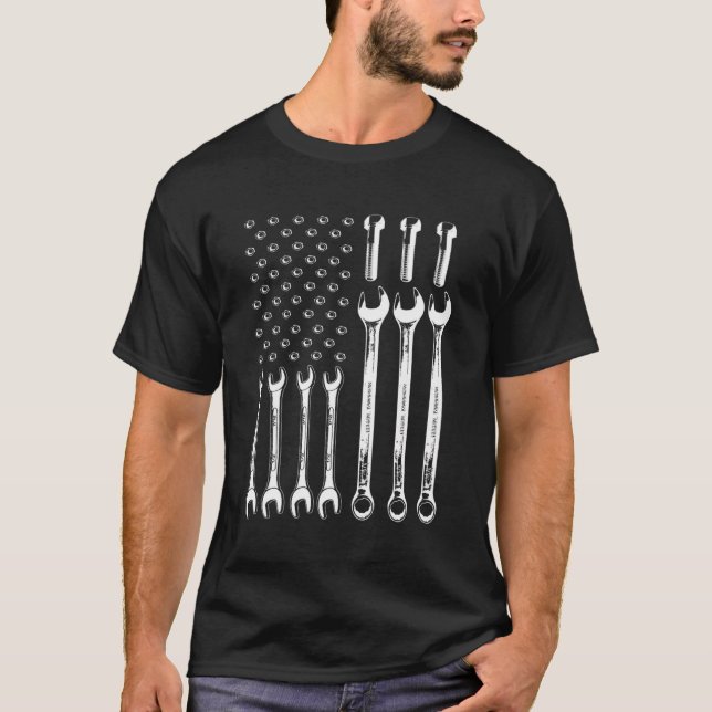 Amerikansk Flagga Mechanic Patriotic Wrench-repara T Shirt (Framsida)