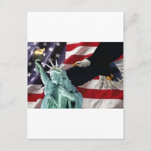 Amerikansk Flagga med American Eagle & Dam Liberty Vykort