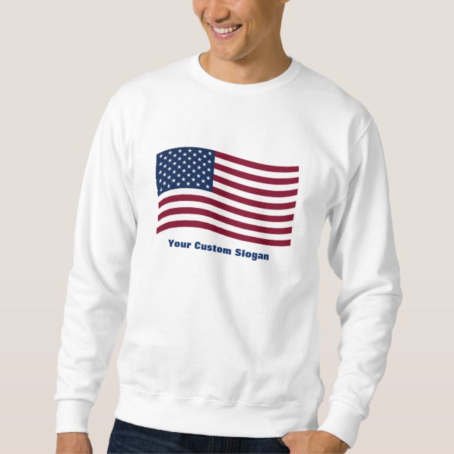 Amerikansk Flagga med Anpassningsbar Slogan Lång Ärmad Tröja (Framsida)